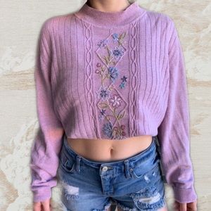 Lavender Vintage Embroidered Grandma Sweater